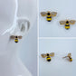 Gold Finish Bee Design Post Back Stud Earrings with Clear Rhinestones