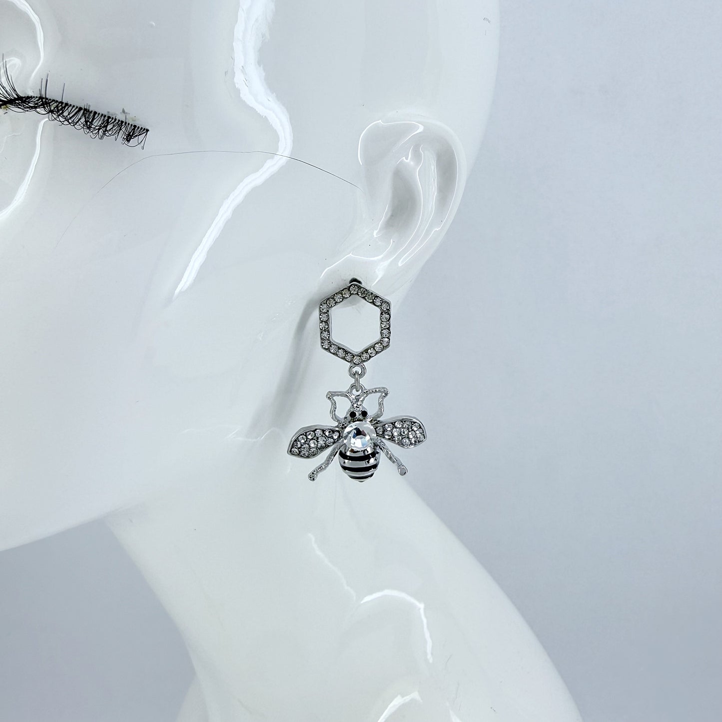 Drop Dangle Hexagon with Bee Earrings