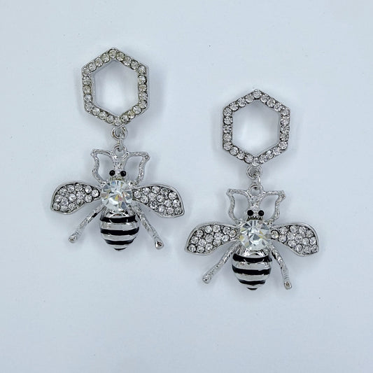 Drop Dangle Hexagon with Bee Earrings
