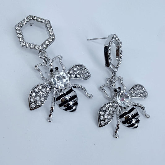 Drop Dangle Hexagon with Bee Earrings