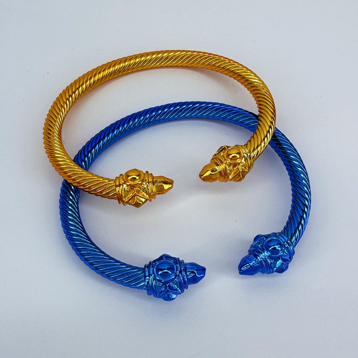 Set of 2 Blue and Gold Cable Style Bracelet