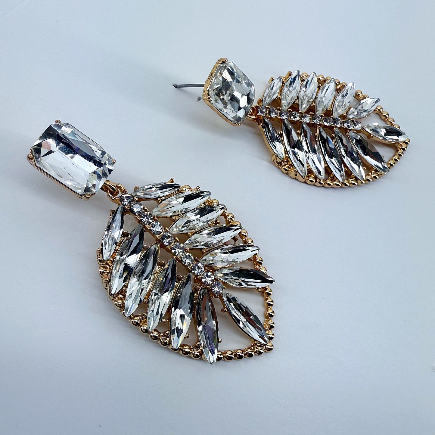 Gold or Silver Finish Leaf Design Post Back Drop Dangle Earrings