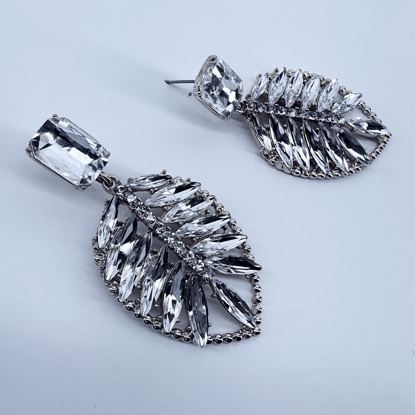 Gold or Silver Finish Leaf Design Post Back Drop Dangle Earrings