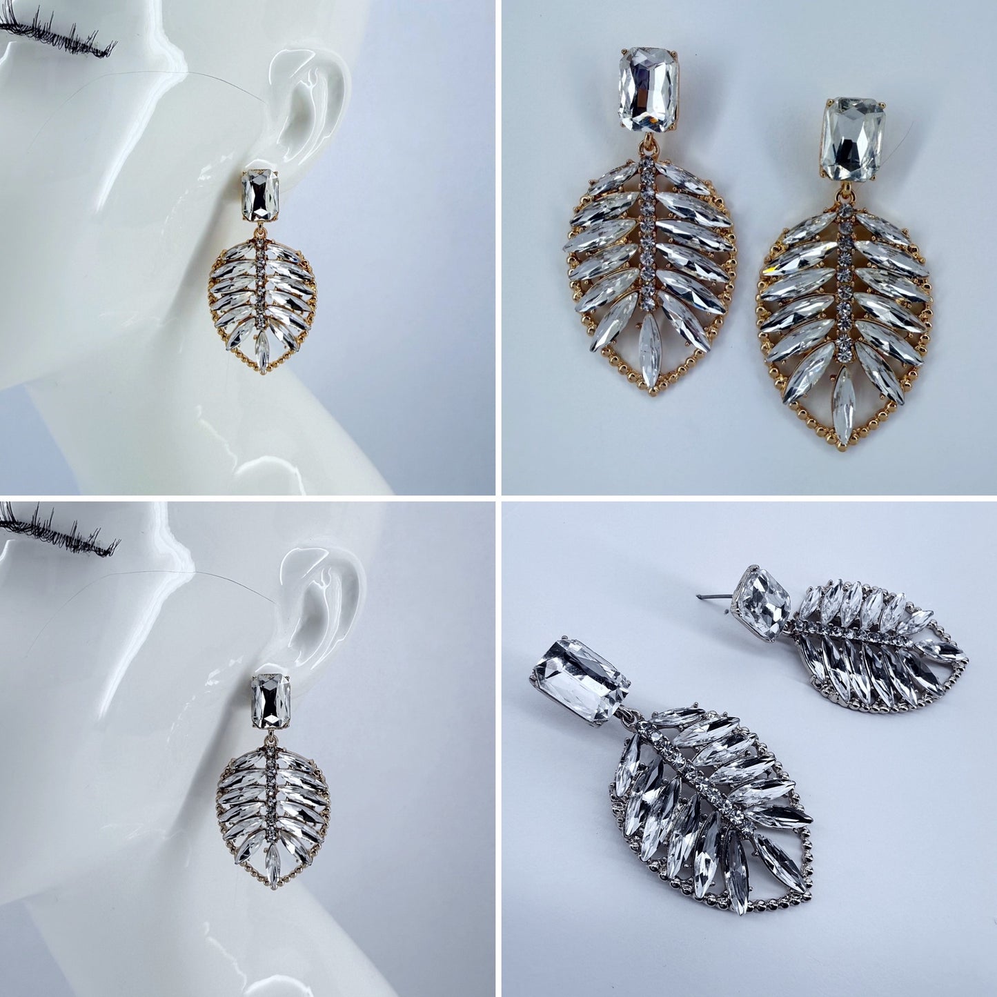 Gold or Silver Finish Leaf Design Post Back Drop Dangle Earrings