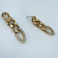 Gold Finish Cuban Link Post Back Earring With Clear Rhinestones