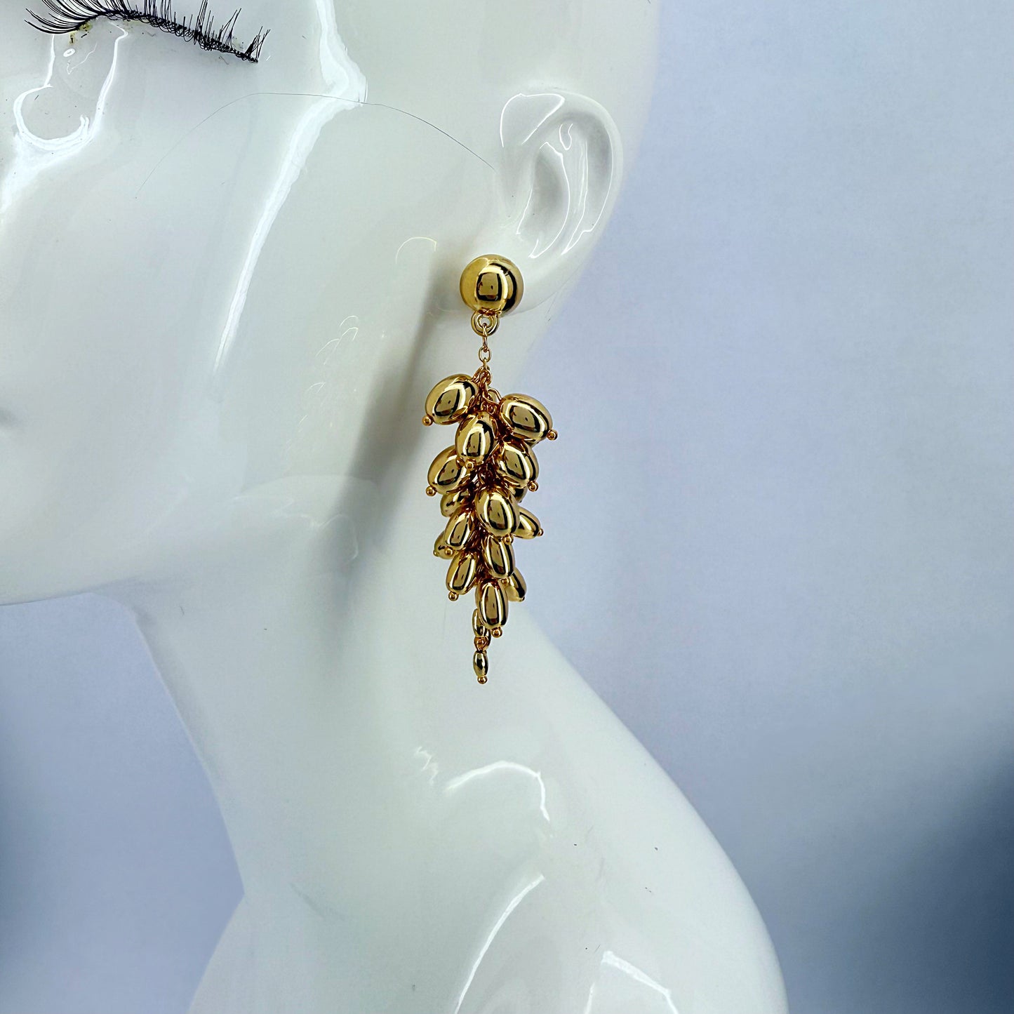 Gold Finish Grape Design Post Back Drop Dangle Earrings