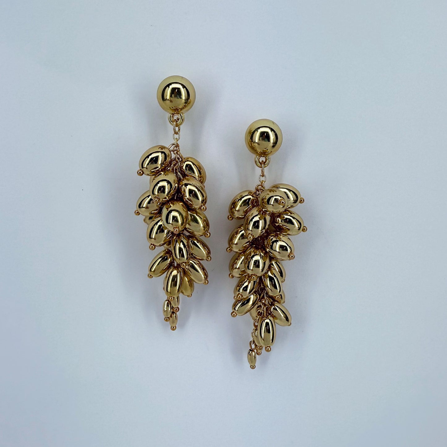 Gold Finish Grape Design Post Back Drop Dangle Earrings