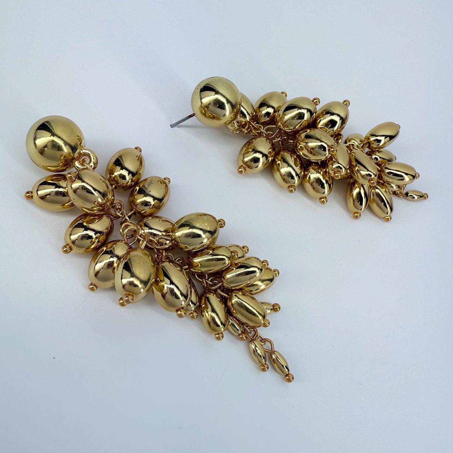 Gold Finish Grape Design Post Back Drop Dangle Earrings