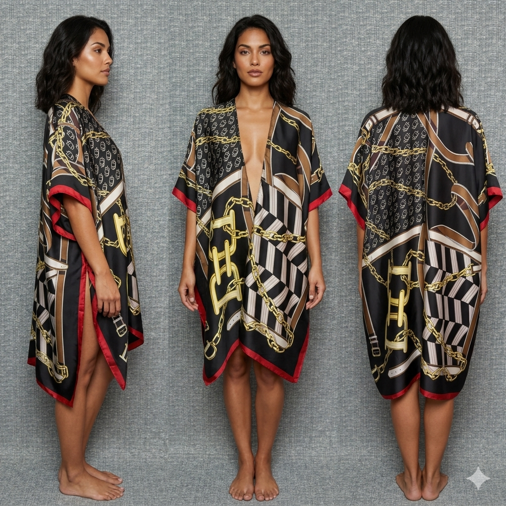 Black and Red Chain design Cover up Kimono