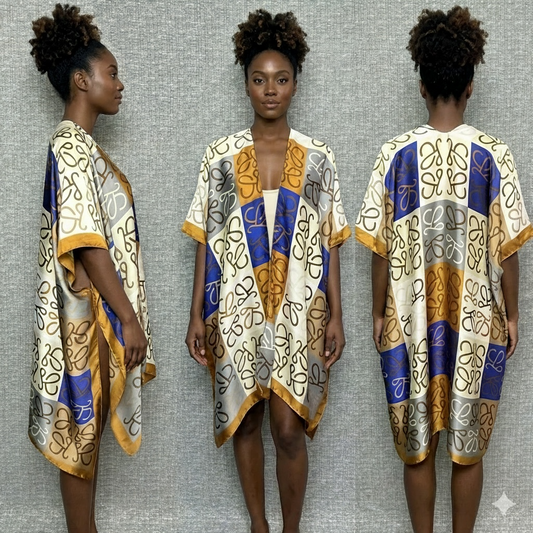 Gold and Blue Cover up Kimono
