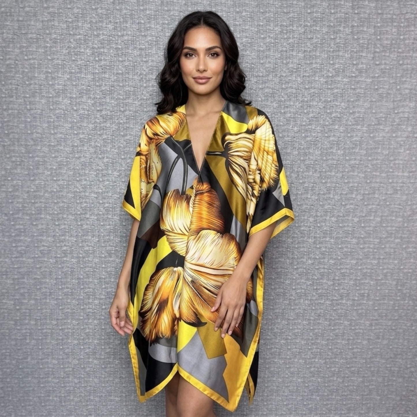 Gold Flowers Cover Up Kimono