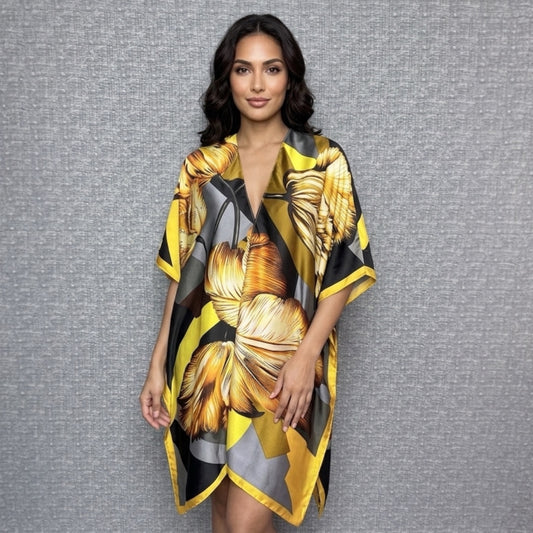 Gold Flowers Cover Up Kimono