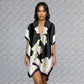 White Flowers Black Background Cover Up Kimono