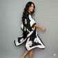 White Flowers Black Background Cover Up Kimono