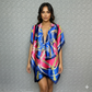 Blue and Fuchsia Chain Design Cover up Kimono
