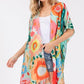 Multicolor Flower Print Open Kimono Shawl