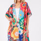 Multicolor Flower Print Open Kimono Shawl