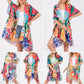 Multicolor Flower Print Open Kimono Shawl