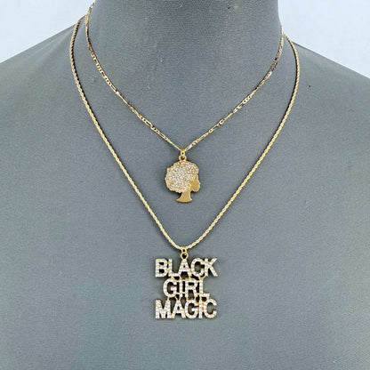 Gold or Silver Finish Set of 2 Necklaces with Black Girl Magic Pendant