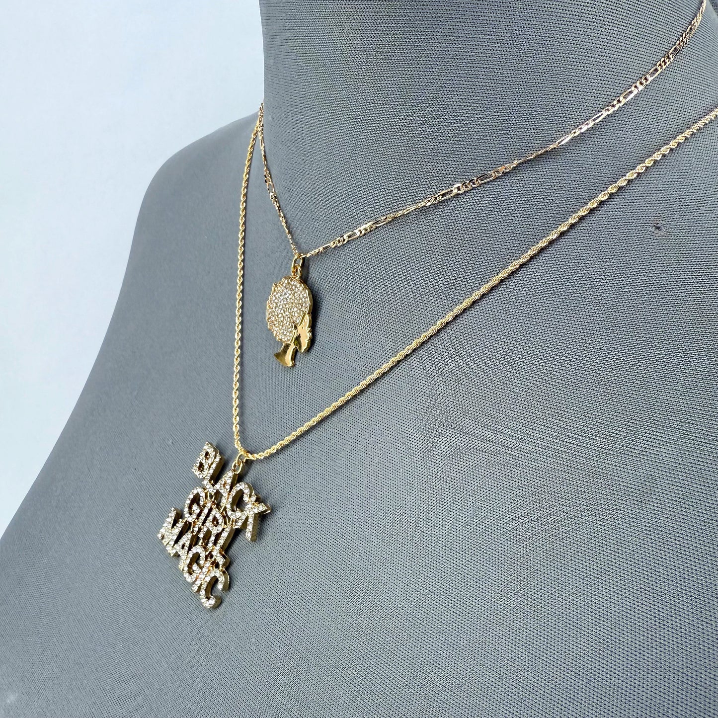 Gold or Silver Finish Set of 2 Necklaces with Black Girl Magic Pendant