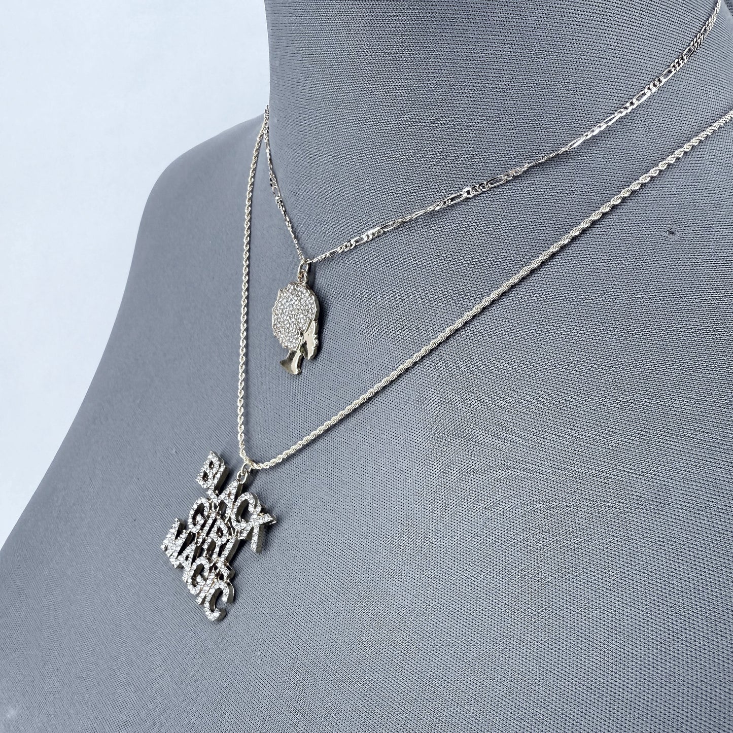 Gold or Silver Finish Set of 2 Necklaces with Black Girl Magic Pendant