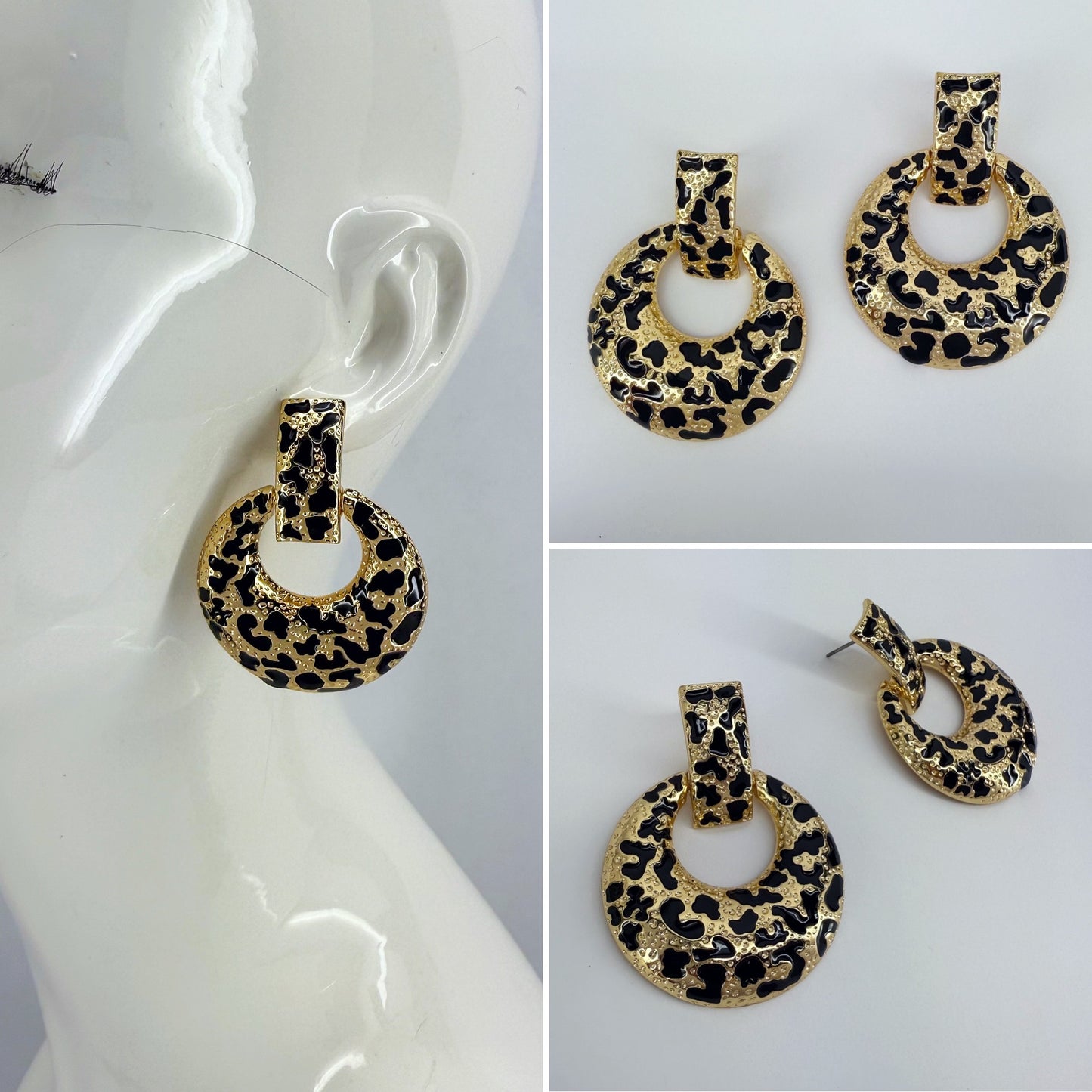 Gold Nugget Style Metal Door Knob Design Earrings With Epoxy