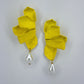 Metal Folded Flower Post Back Earrings With Pearl Dangle