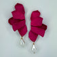 Metal Folded Flower Post Back Earrings With Pearl Dangle