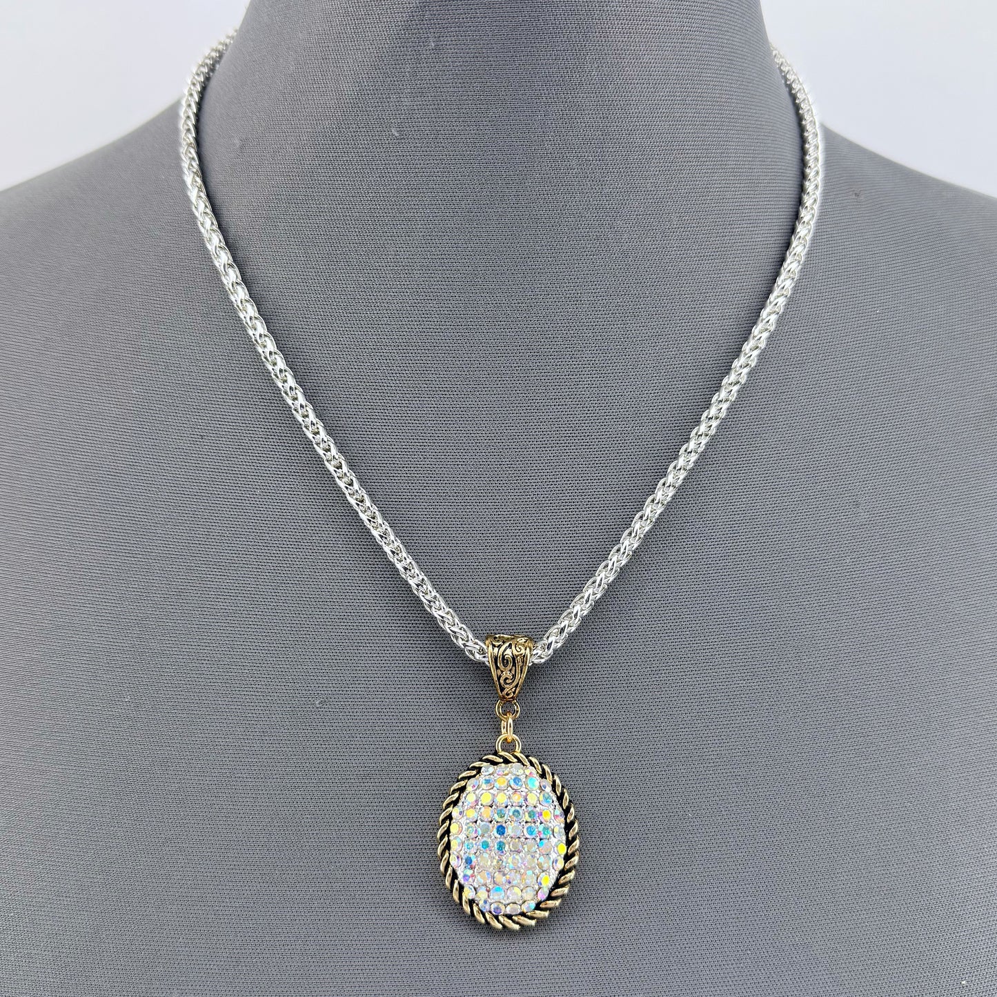 Silver Finish Necklace Pendant Rhinestones