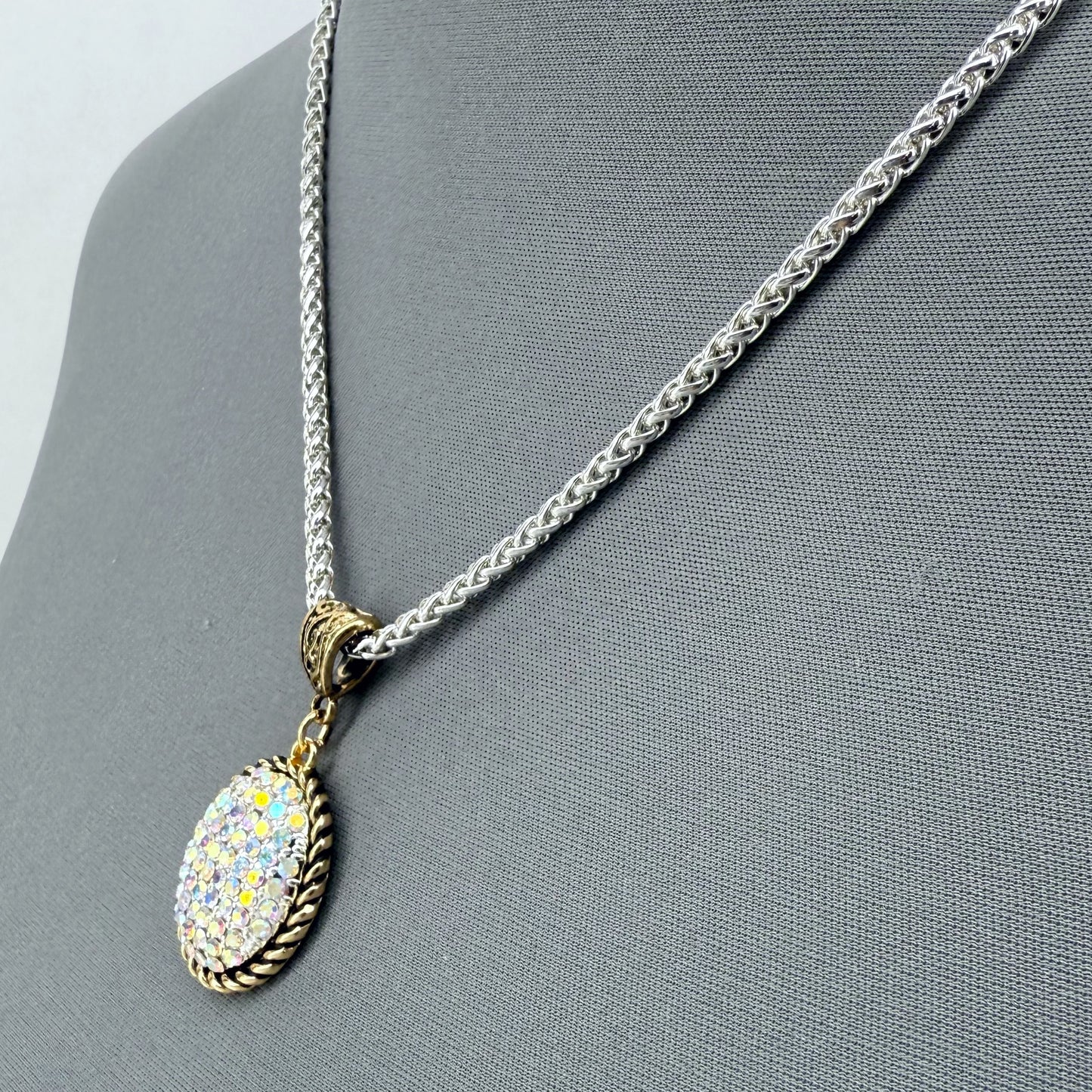 Silver Finish Necklace Pendant Rhinestones