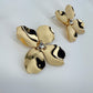 Metal Petals Flower with Rhinestone Post Back Earrings