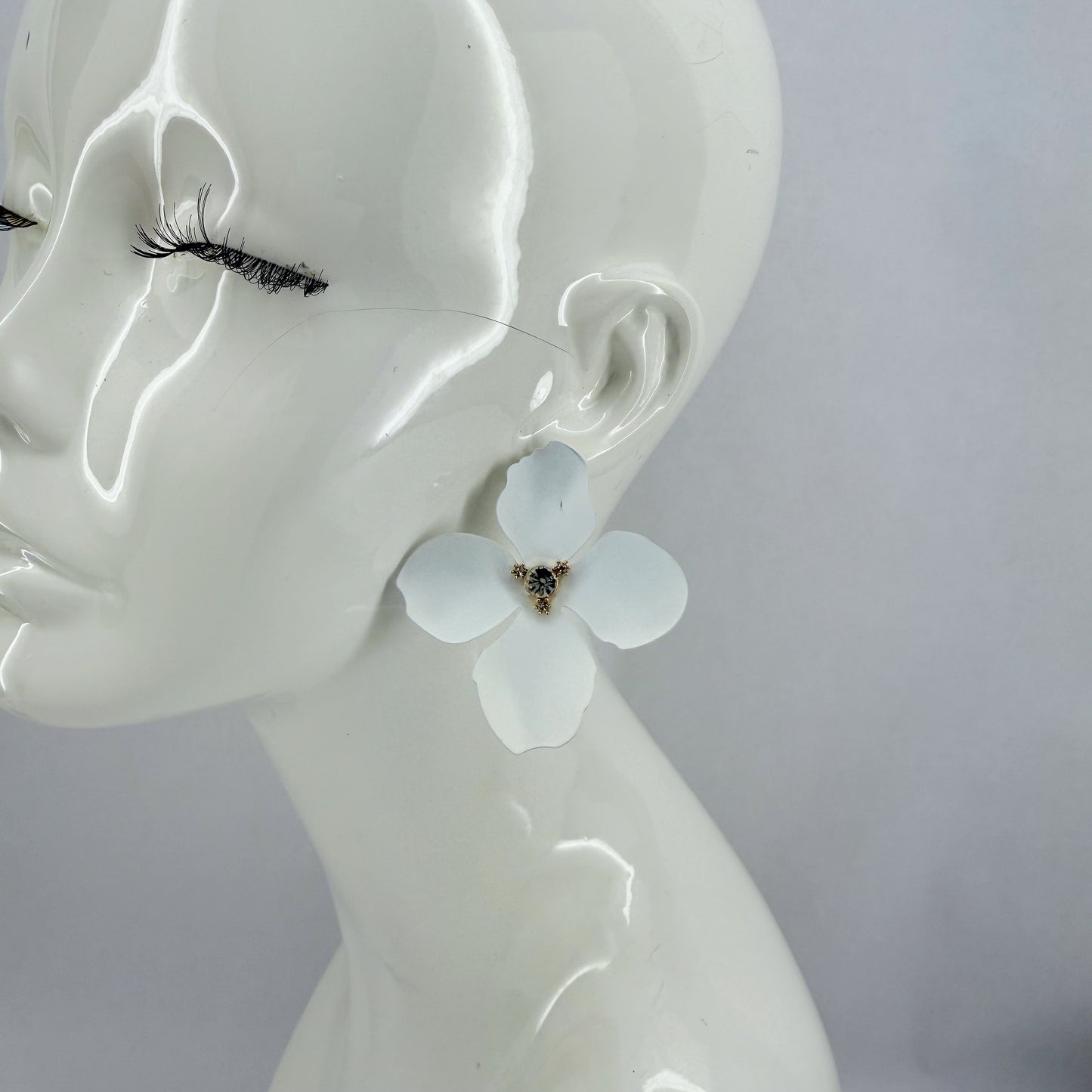 Metal Petals Flower with Rhinestone Post Back Earrings