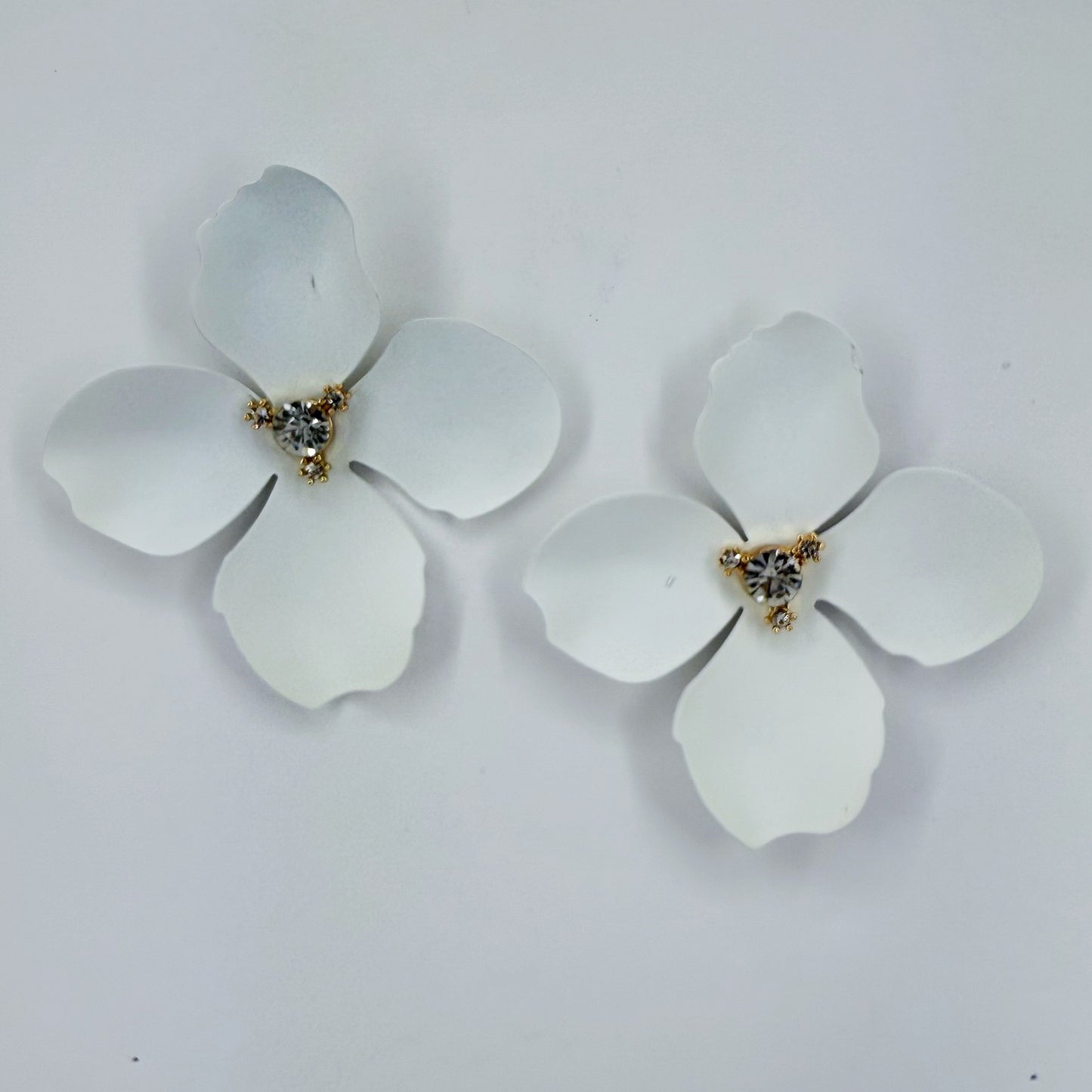 Metal Petals Flower with Rhinestone Post Back Earrings