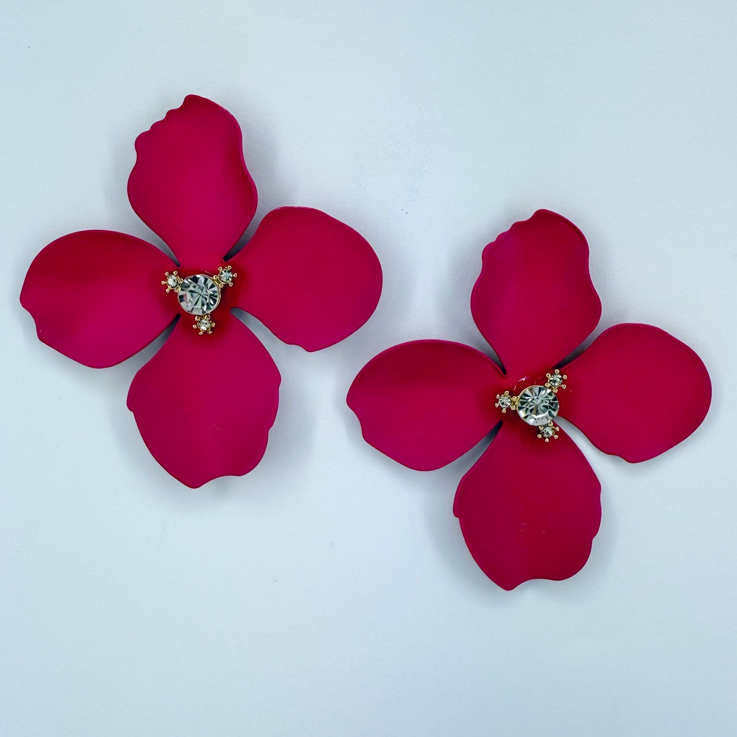 Metal Petals Flower with Rhinestone Post Back Earrings