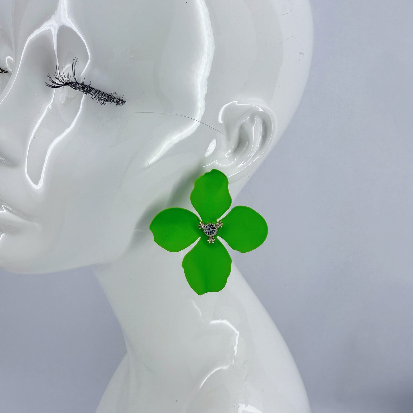 Metal Petals Flower with Rhinestone Post Back Earrings