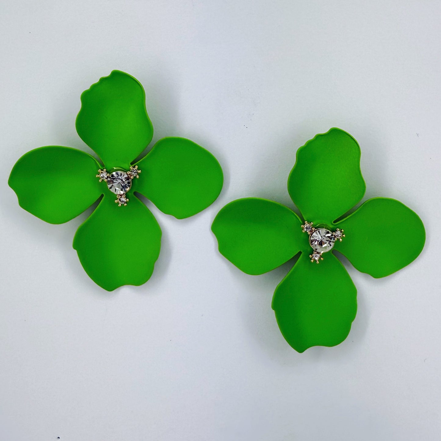 Metal Petals Flower with Rhinestone Post Back Earrings