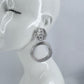 Metal Post Back Silver Finish Lion Head Earrings With Triple Rings Dangle