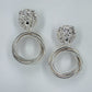 Metal Post Back Silver Finish Lion Head Earrings With Triple Rings Dangle