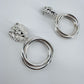 Metal Post Back Silver Finish Lion Head Earrings With Triple Rings Dangle