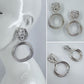 Metal Post Back Silver Finish Lion Head Earrings With Triple Rings Dangle