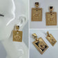 Square Post Back Gold Earrings With Square Dangle And Lion Head