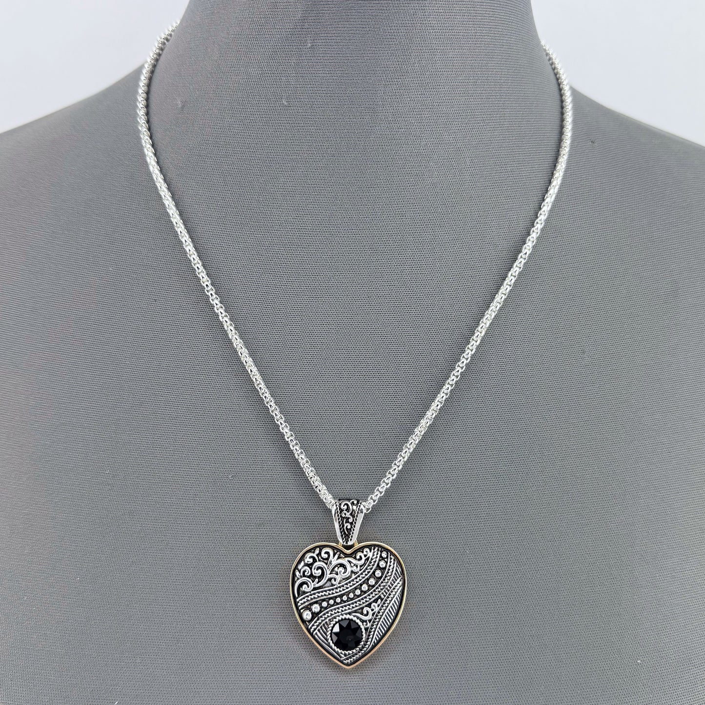 Silver Finish Chain with Two Tone Heart Shape Glass Stone Filigree Pendant