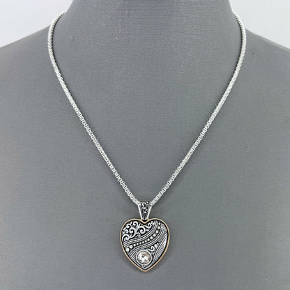 Silver Finish Chain with Two Tone Heart Shape Glass Stone Filigree Pendant