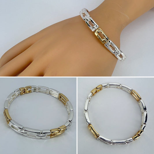 Thin Stretchable Two Tone Link Bracelet