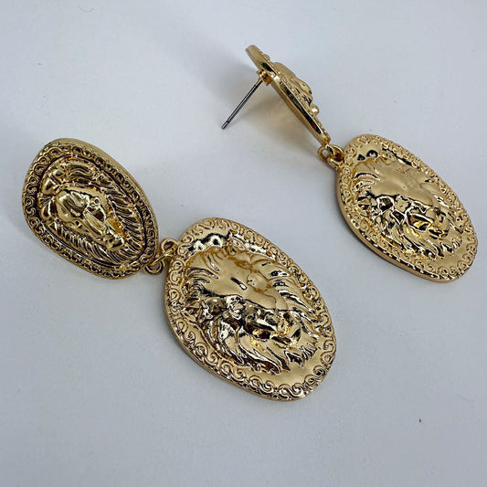 Lion Head Design Drop Dangle Earrings