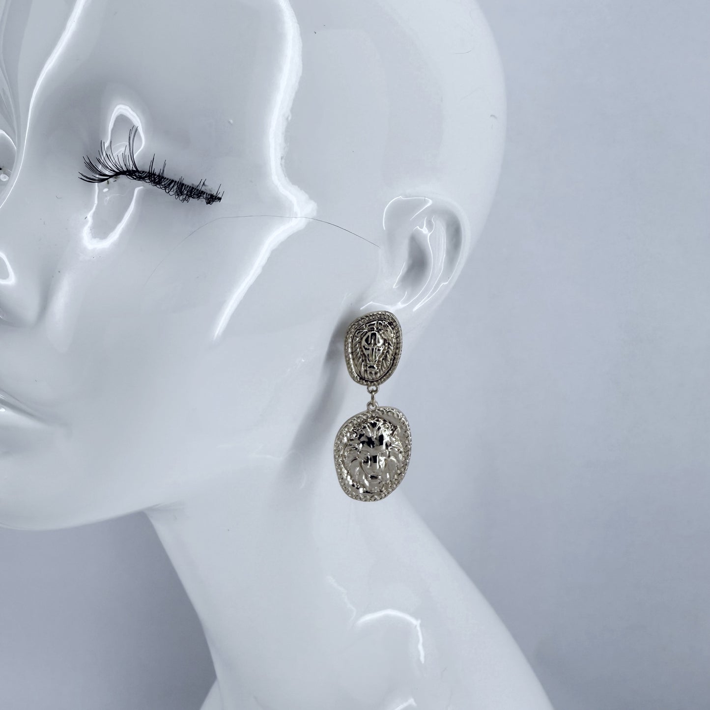 Lion Head Design Drop Dangle Earrings