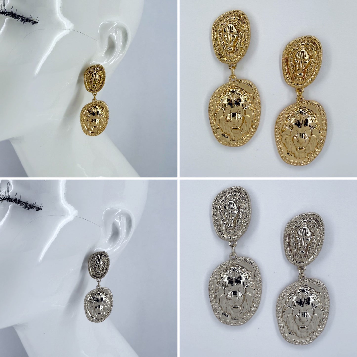 Lion Head Design Drop Dangle Earrings