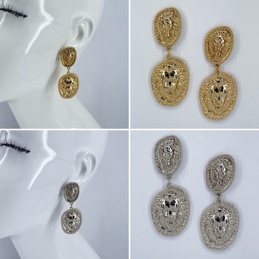 Lion Head Design Drop Dangle Earrings