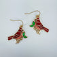 Gold finish Clear Epoxy Red Cardinal Bird Earrings