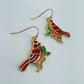 Gold finish Clear Epoxy Red Cardinal Bird Earrings
